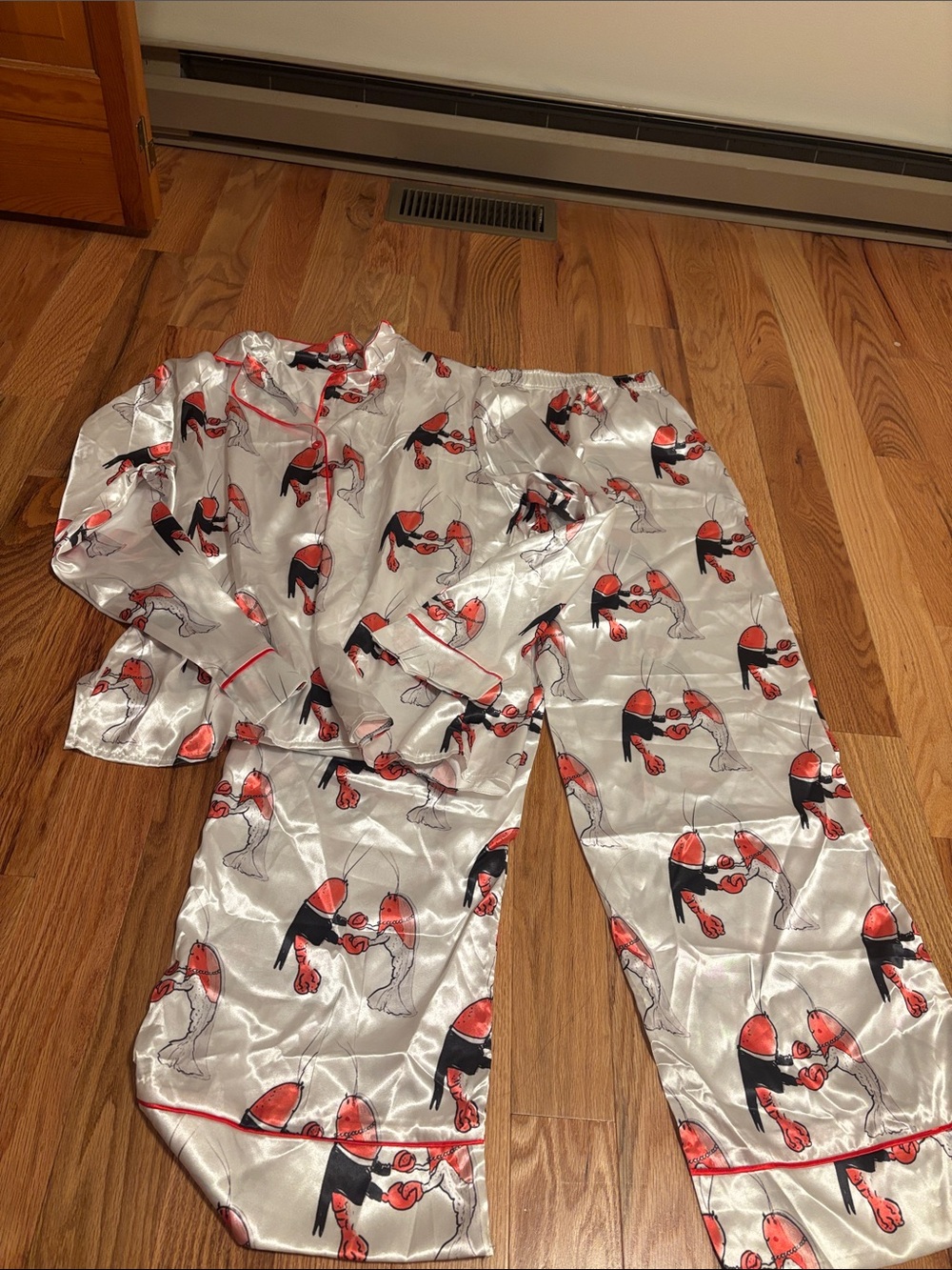Bride Satin Pajama Set with Red lobster Print